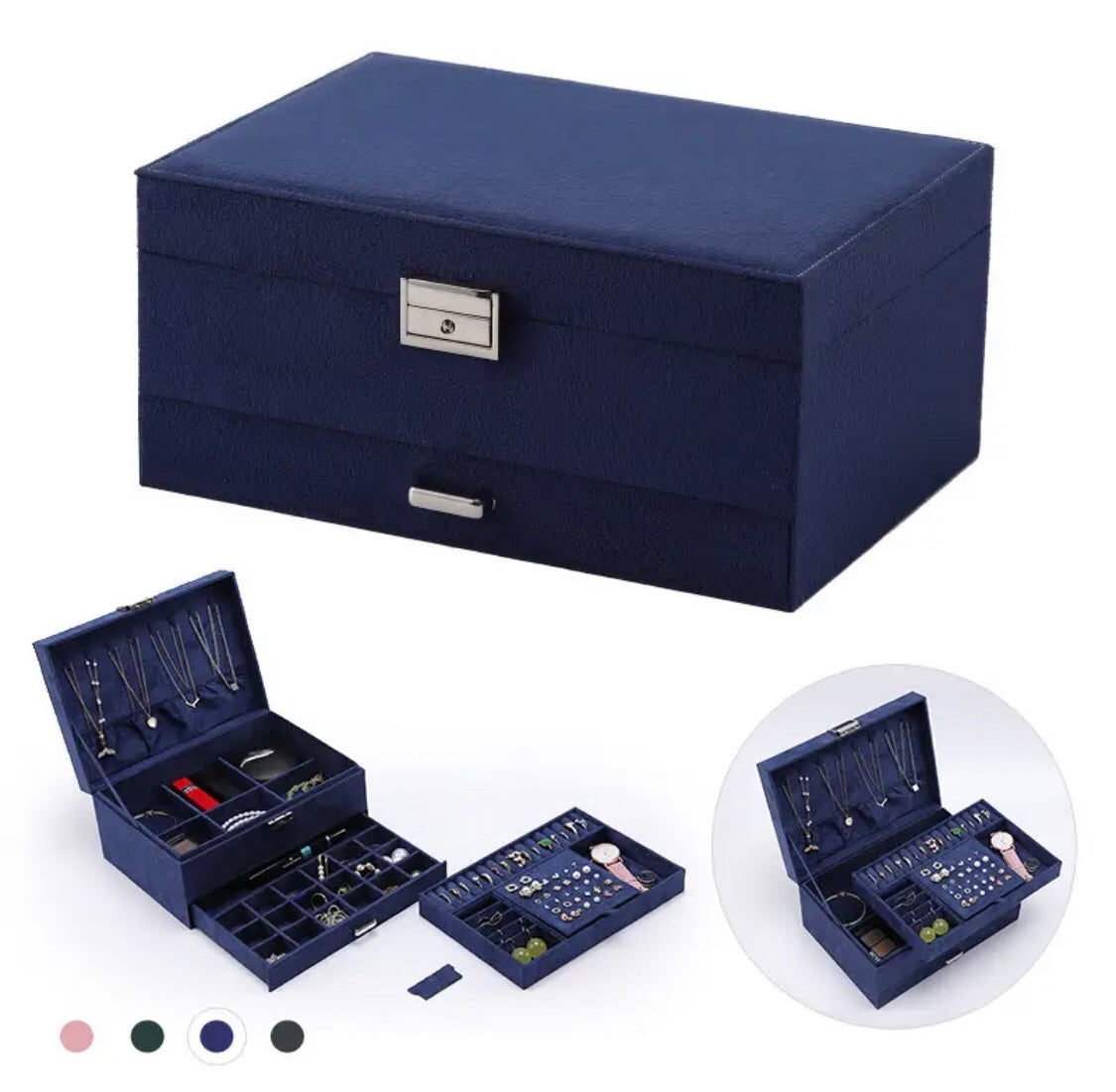Large Capacity Jewelry Box with Lock, Premium Flannel Jewelry Box, Earrings And Rings Storage Organizer, Travel Jewelry Box Organizer with Lock Large Capacity Jewelry Box with Lock, Premium Flannel Jewelry Box, Earrings And Rings Storage Organizer, Travel Jewelry Box Organizer with Lock